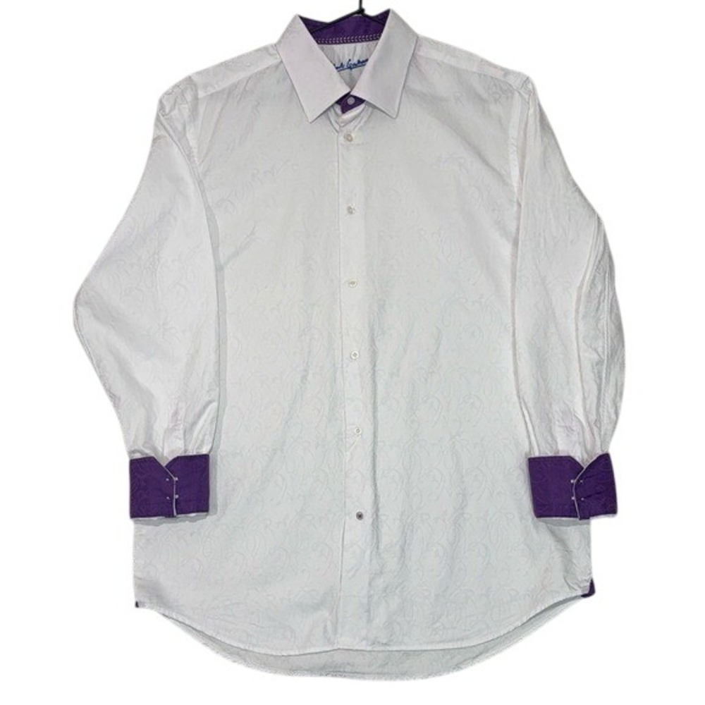 Robert Graham Embossed Tailored Contrast Cuff/Collar Long Sleeve Button Up